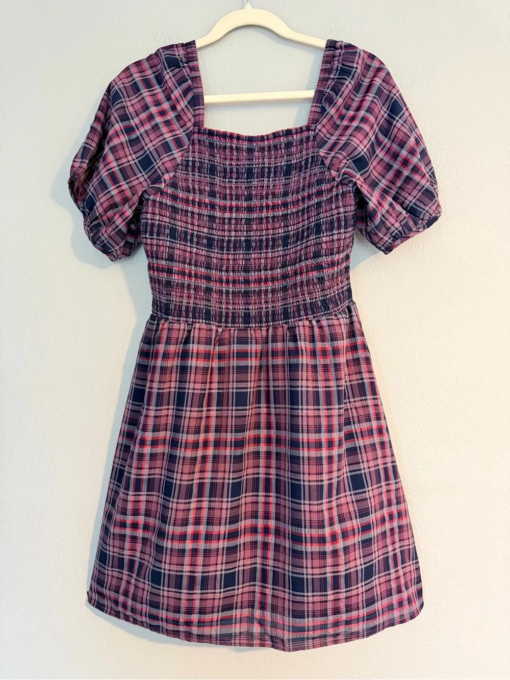 Madewell Lucie Puff-Sleeve Smocked Mini Dress in Rockfern Plaid Size M - Picture 6 of 8